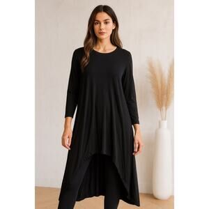 Dubgee by Whoopi Black High-Low Tunic Dress Lagenlook Long Sleeve Modal | Large